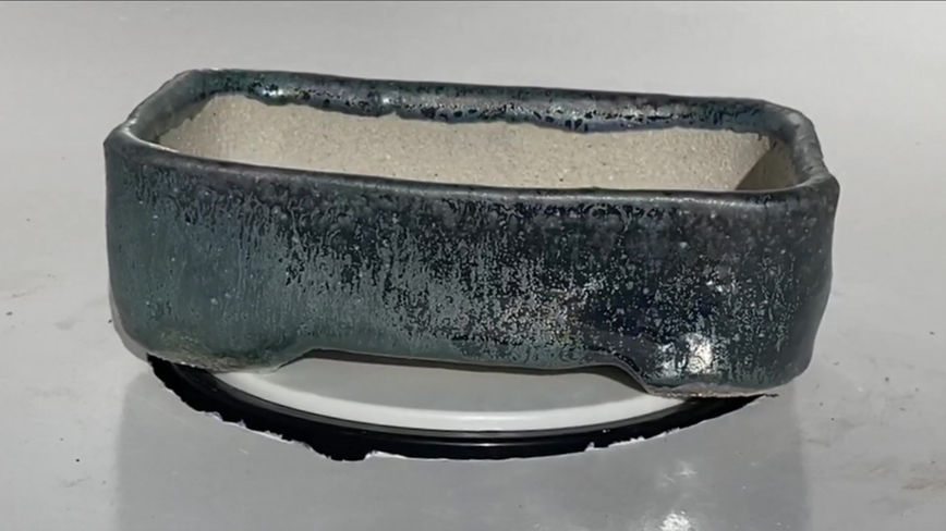 Grey - Blue Stoneware Rectangular Bonsai Pot 854